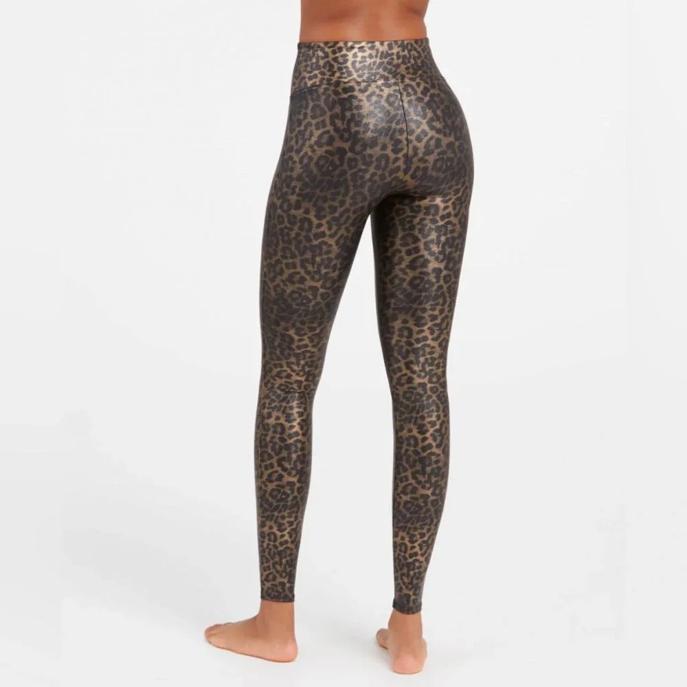 Spanx Faux Leather Leopard Leggings Leopard Shine Size Medium Animal Print - Picture 3 of 12